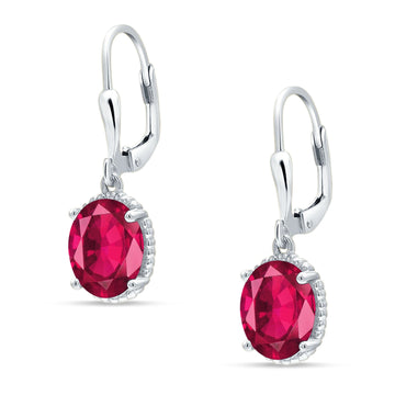 Oval Drop Dangle Leverback Earring Ruby CZ Solid 925 Sterling Silver Wholesale